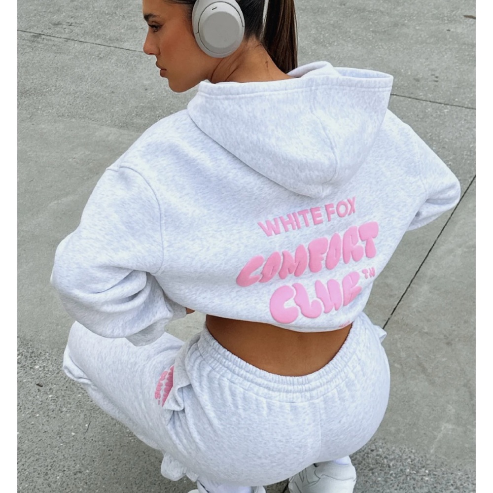 White Fox Boutique Gray and Pink Hoodie